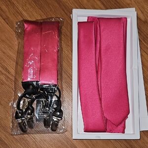 NWT Hot Pink Tie And Suspender Set